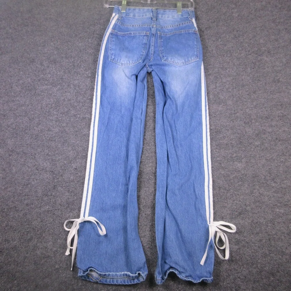 Telepatia Jeans Womens 00 Blue Side Stripe Wide Leg Bow Hem Denim 23x29 Casual